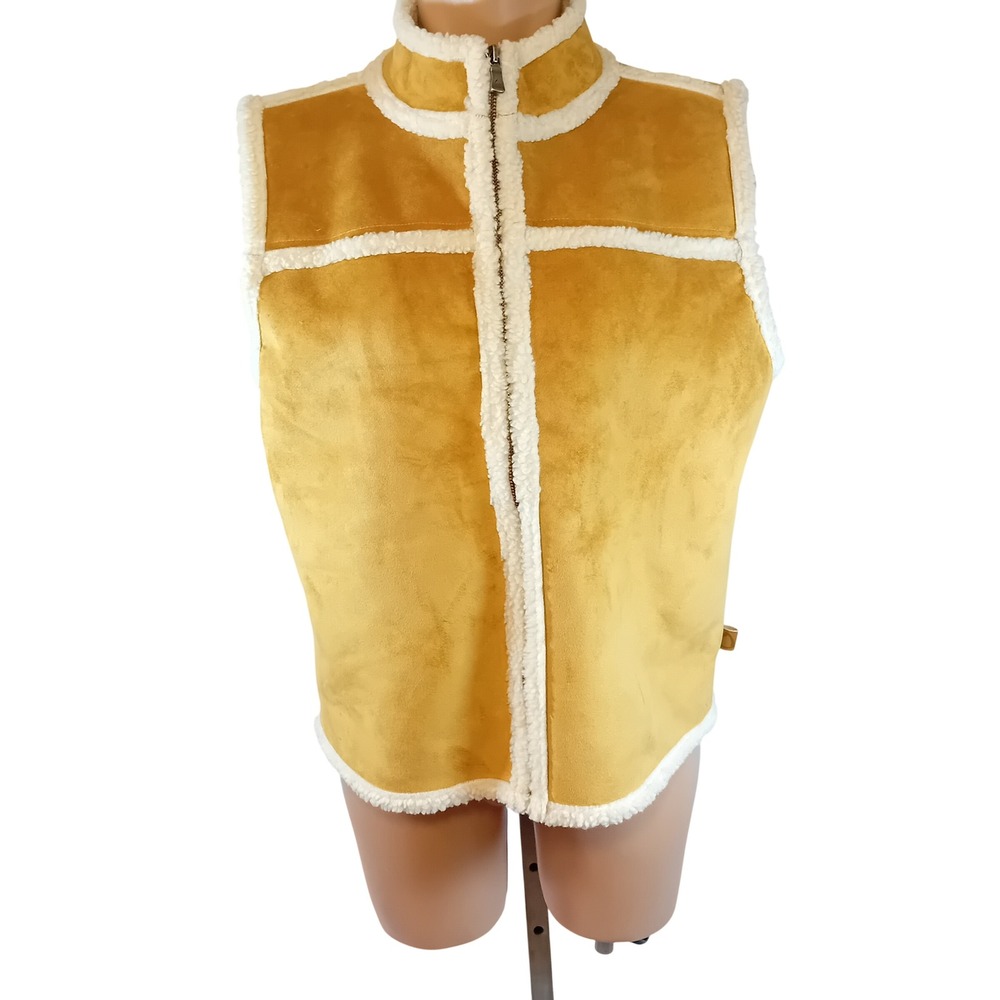 VTG 90s Y2K Liz Claiborne Faux Shearling Suede Vest Gorpcore Western Lizwear M